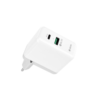 Devia New design ABS+PC white 2 port USB travel wall charger with cable for EU socket